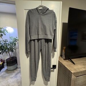 ALO Yoga Gray Hoodie and Jogger Set
